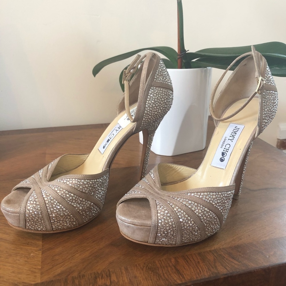 New Crystal-Embedded Jimmy Choo Open-Toe Kafta Pl… - image 3